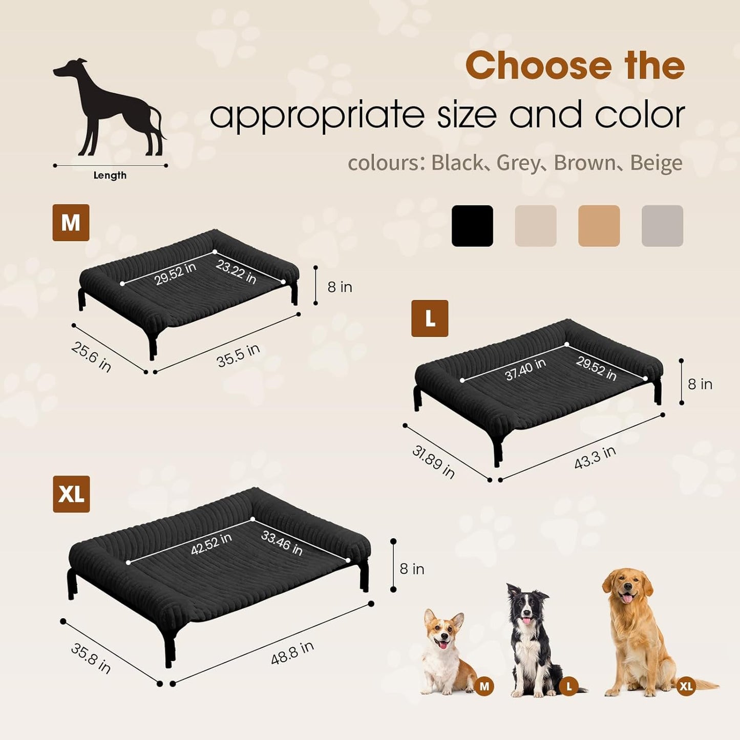 Elevated Dog Bed with Removable Bolster Cushion Mat, Raised Pet Cot for Large Sized Dogs with Breathable & Washable Mesh, Indoor & Outdoor Pet Hammock with Skid-Resistant Feet.