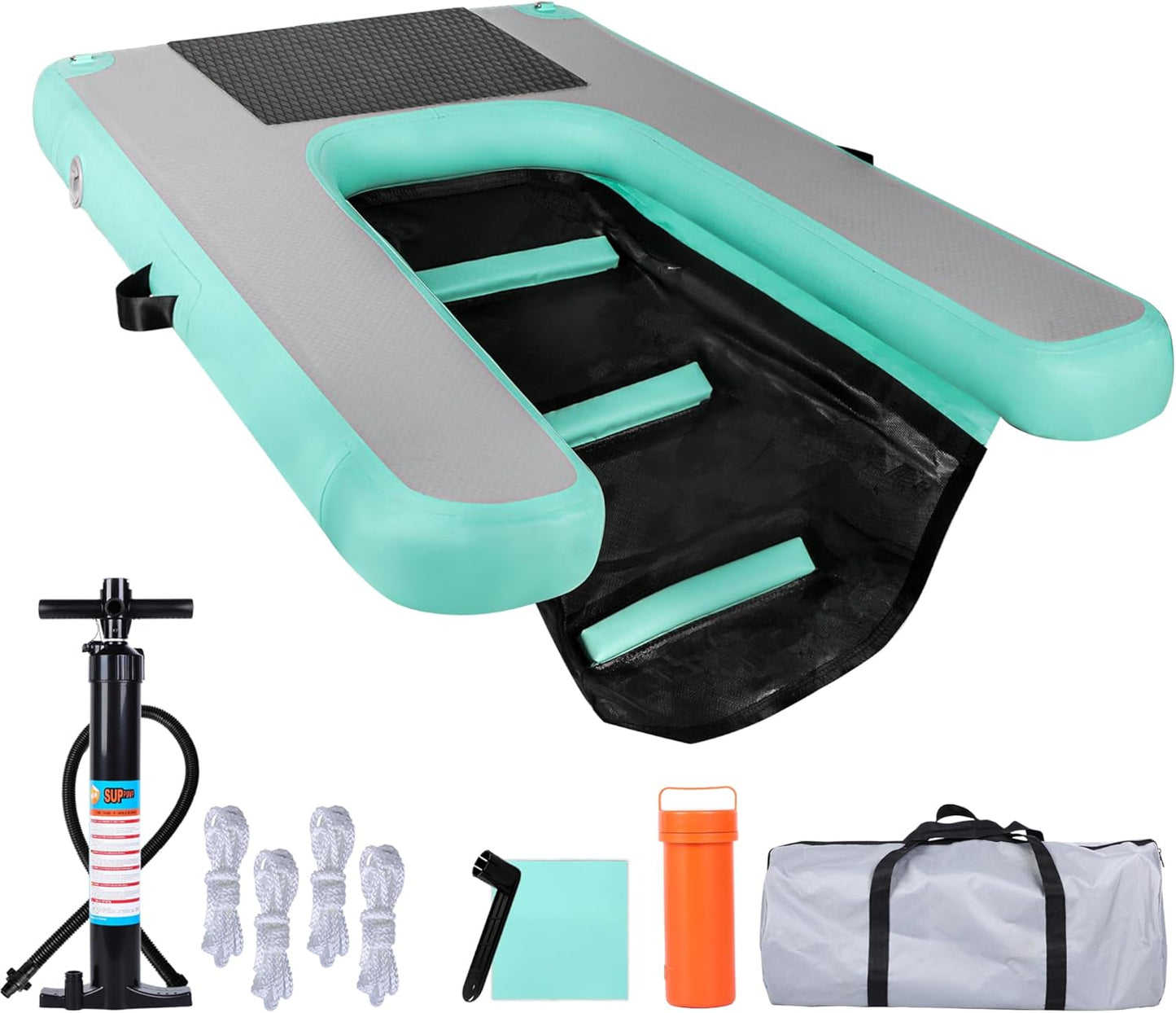 Inflatable Dog Water Ramp, High Stability Floating Ladder, Inflatable Non-Slip Steps, Mint Green Raft- Portable and Durable for Pools, Lakes, Docks and Boats(Up to 230lbs)
