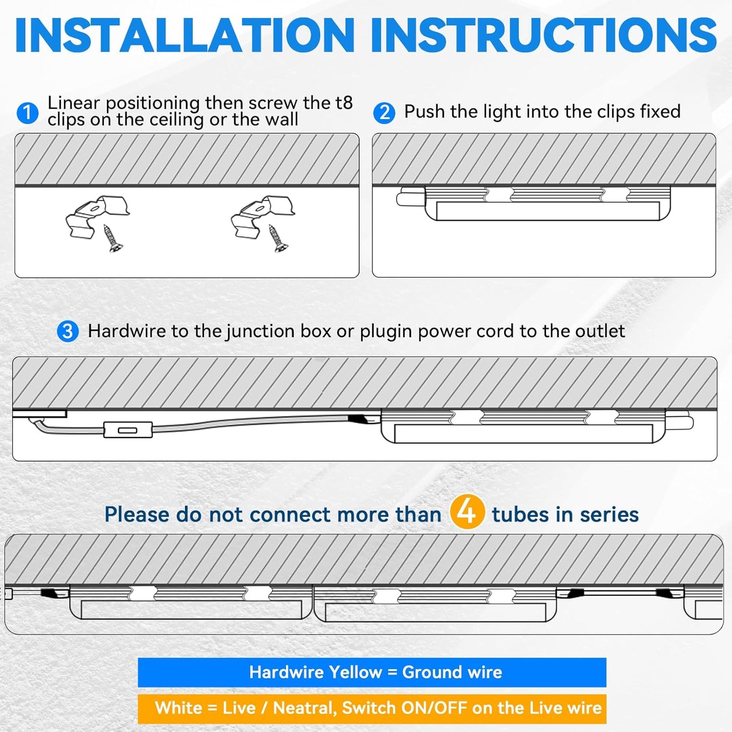 CNSUNWAY Led Shop Lights 4FT, D Shape LED Light 50W 7500LM 6500K Daylight White, Garage Light, Linkable Clear Cover T8 Integrated for Garage Workshop Workbench, ETL Listed(2-Pack)