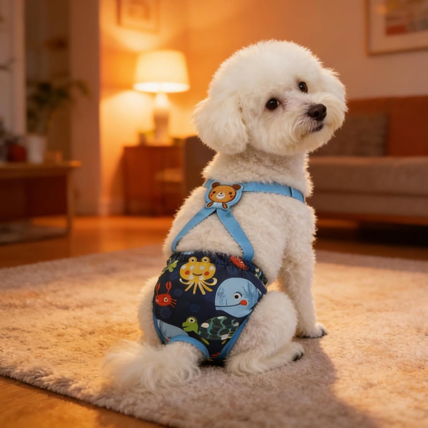 Dog Diaper - Washable Female Panties with Suspender, 1 Reusable Small Dog Diaper for Home, Apartment, Indoor, Outdoor, Travel, Car, Crate, Kennel, Yard, Park, Beach and Camping Protection