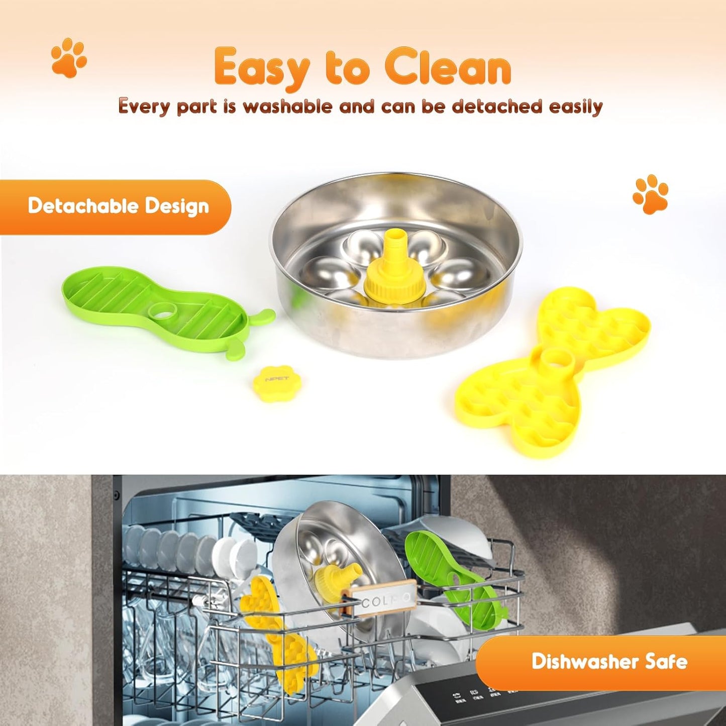 NPET Slow Feeder Dog Bowls for Large Dogs, Stainless Steel Pet Bowls Suitable for Dry, Wet, and Raw Food, Detachable Puzzle Toy for Food Training