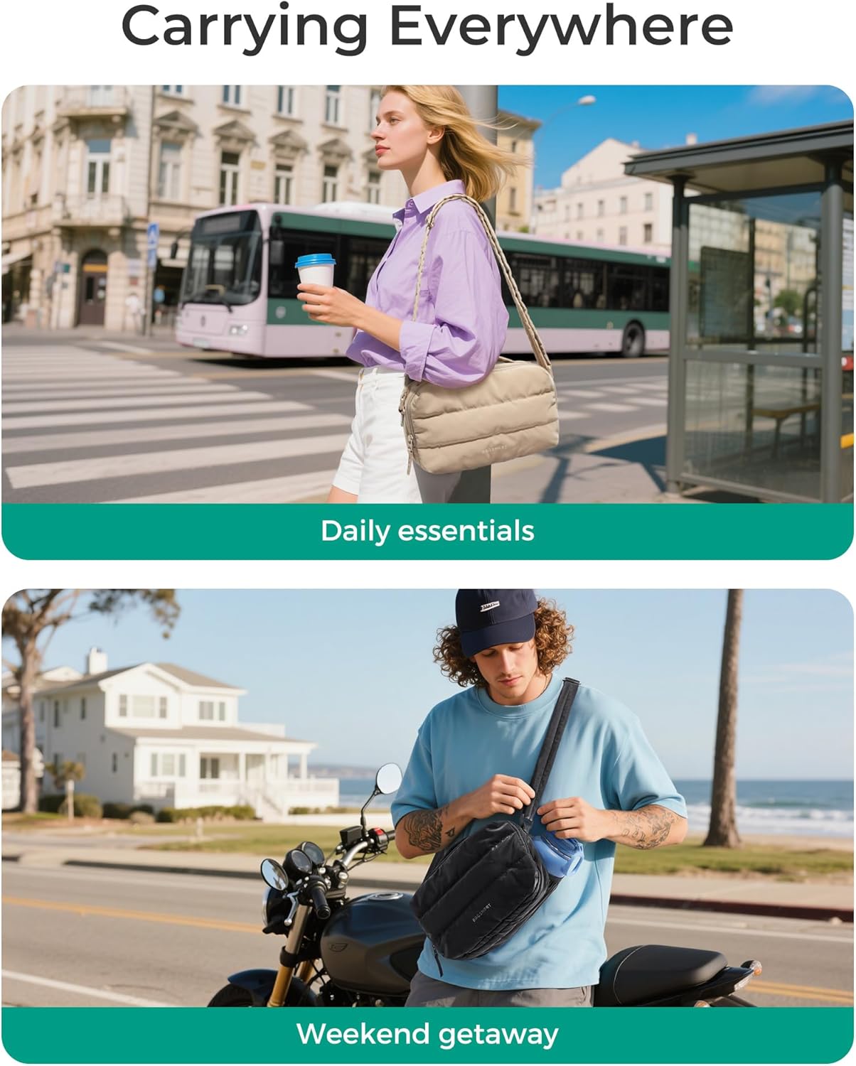 BAGSMART Lightweight Crossbody Bags for Women, Quilted Puffer Shoulder HandBags with Adjustable Strap for Travel