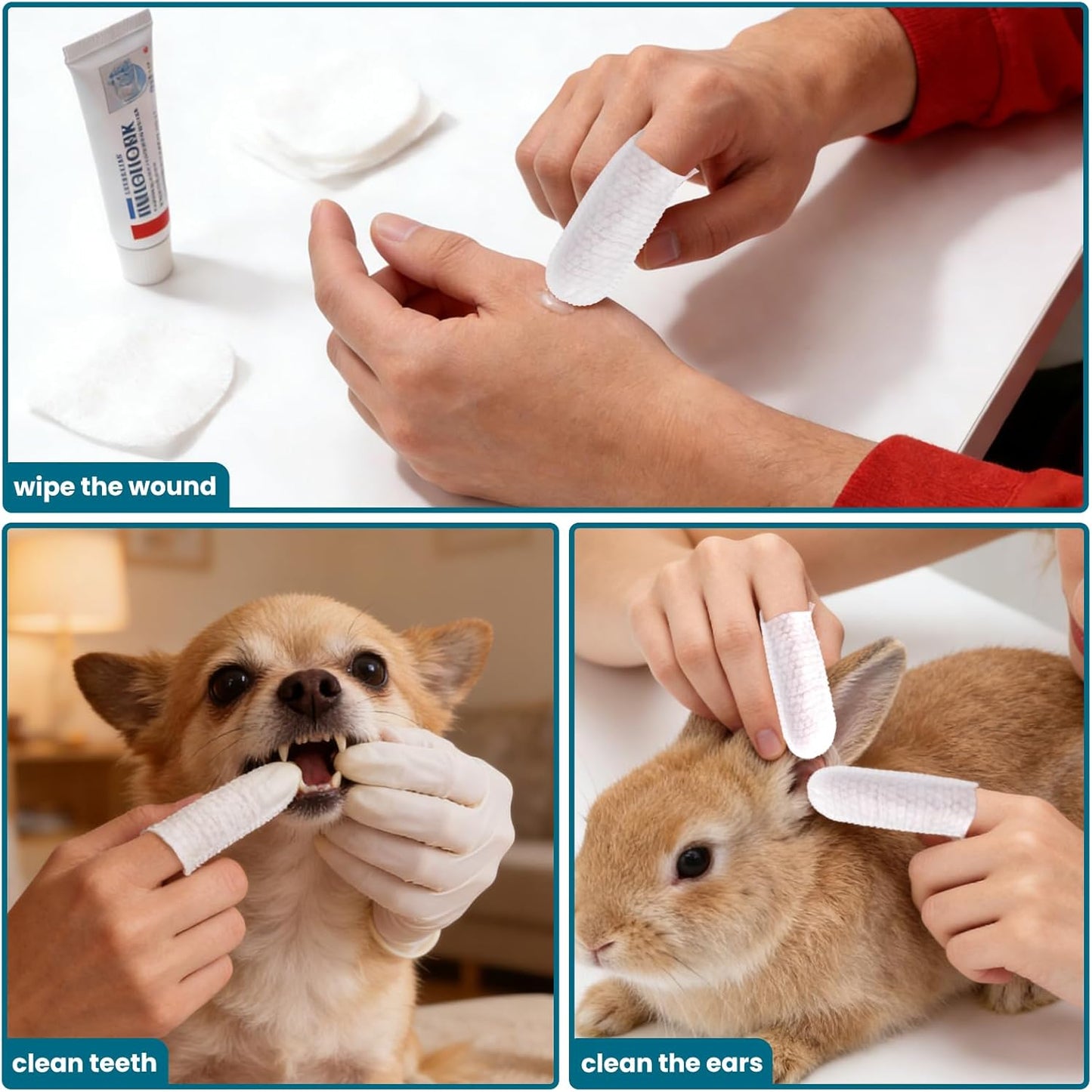 200 Pcs Cotton Finger Cots, Finger Covers Protection for Finger Tips, Ear Cleaning Pads Finger Wipes for Dogs Ears, Nails Cleaning Dog Cat Teeth Cleanings Grooming Nail Trimming Precise Tasks