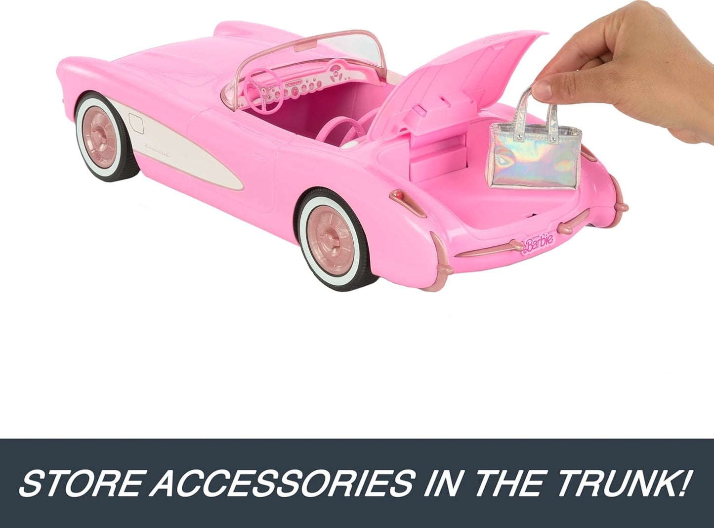 Barbie Hot Wheels RC Corvette from the Movie, Full-Function Remote-Control Toy Car Holds 2 Dolls