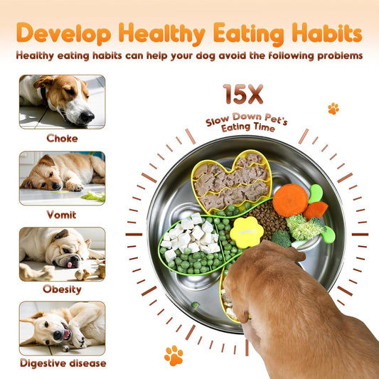 NPET Slow Feeder Dog Bowls for Large Dogs, Stainless Steel Pet Bowls Suitable for Dry, Wet, and Raw Food, Detachable Puzzle Toy for Food Training