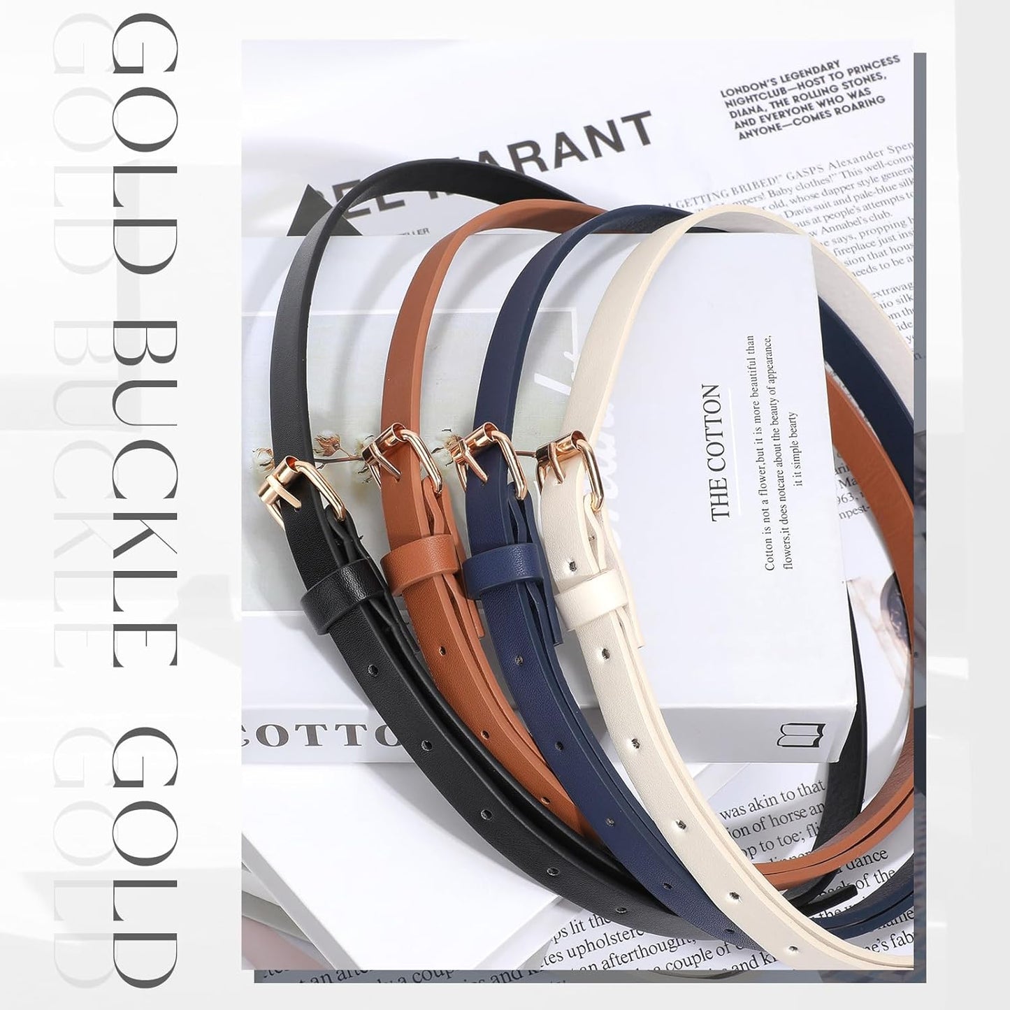 JASGOOD 4 Pack Skinny Women Leather Belt for Dresses Thin Waist Belt for Jeans Pants with Gold Buckle