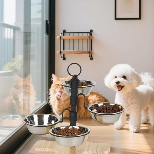 Ergonomic Elevated Dog Bowls with Stable Stand and Quadruple Bowl for Most Breeds Adjustable Heights Dishwasher Safe Pet