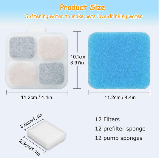 16+16 Pack Replacement Filters for Oneisall PW07SAU 10L/2.64Gal Stainless Steel Dog Water Fountain, Includes 16 Filters & 16 Sponges