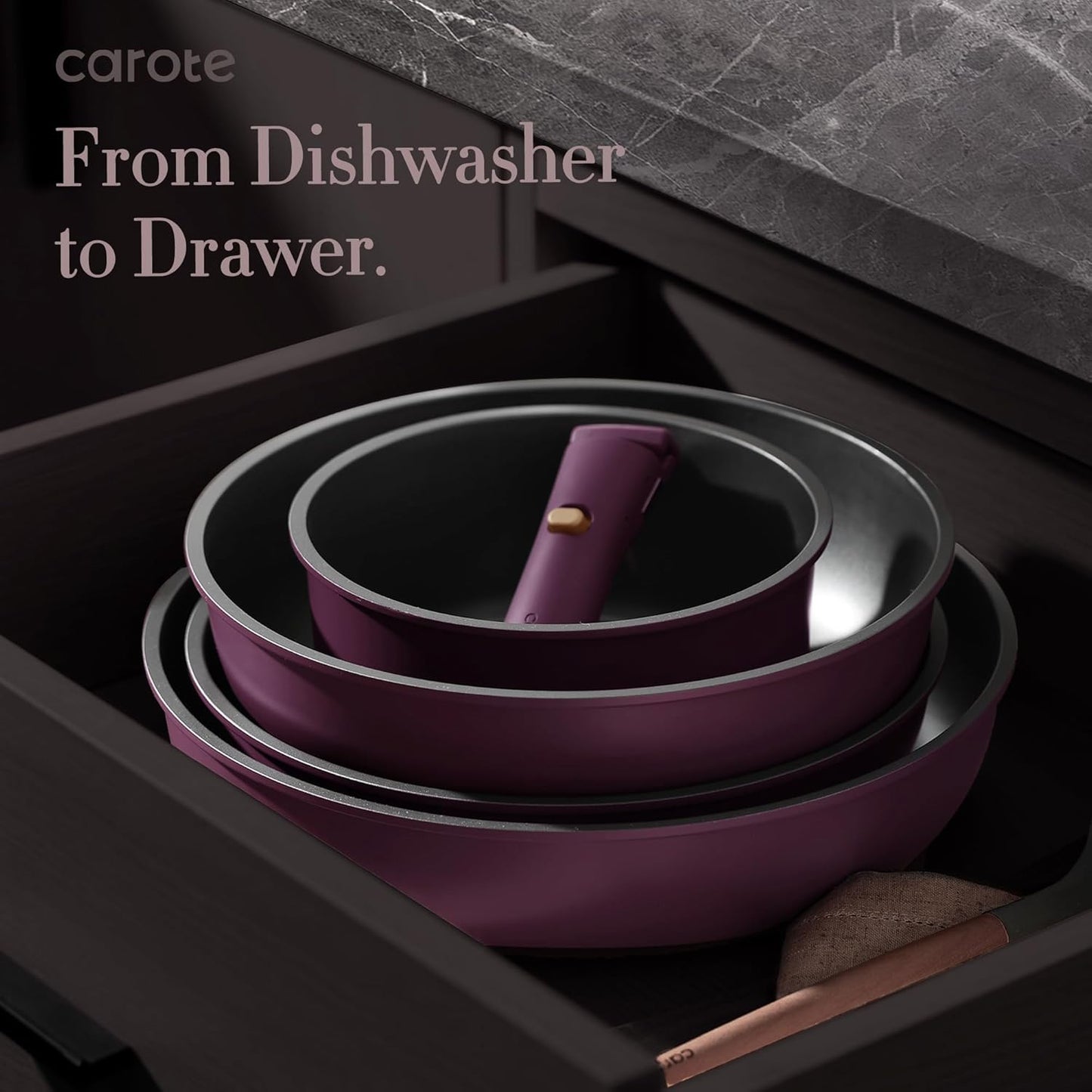 CAROTE 21pcs Pots and Pans Set, Nonstick Cookware Set Detachable Handle, Induction Kitchen Cookware Sets Non Stick with Removable Handle, RV Cookware Set, Gold and Purple
