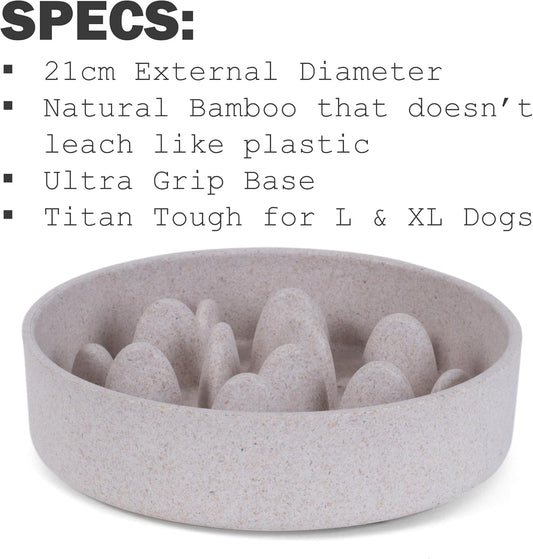 Titan Bamboo Slow Feeder Dog Bowl Large with Ultra Grip Rubber Base Pet Bowl 8 Inch