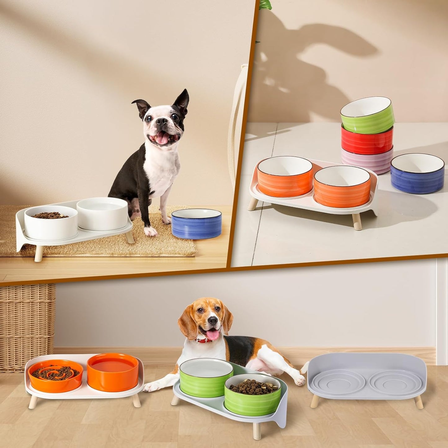 Raised Dog Feeder Bowl Stand - Elevated Dining Table for Small and Medium Dogs and Cats - Fits Food and Water Dish up to 6" Diameter - Milky White (Bowls Not Included)