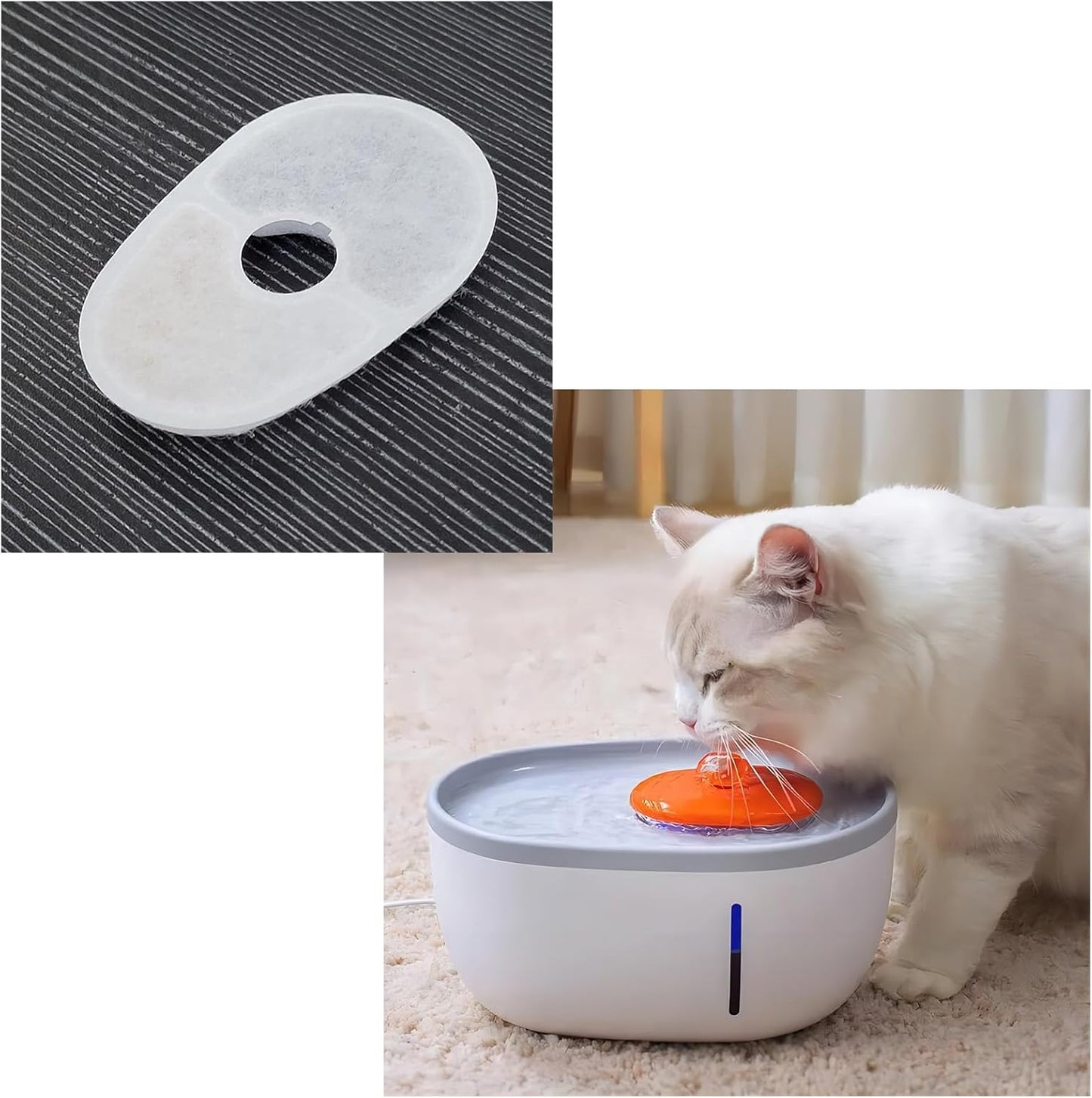8 Sets Pet Fountain Water Filters w/Filter Sponge Compatible with Avocado Water Fountain Replacement Filters for Cat Dog Small Animal Water Dispenser Filters, White