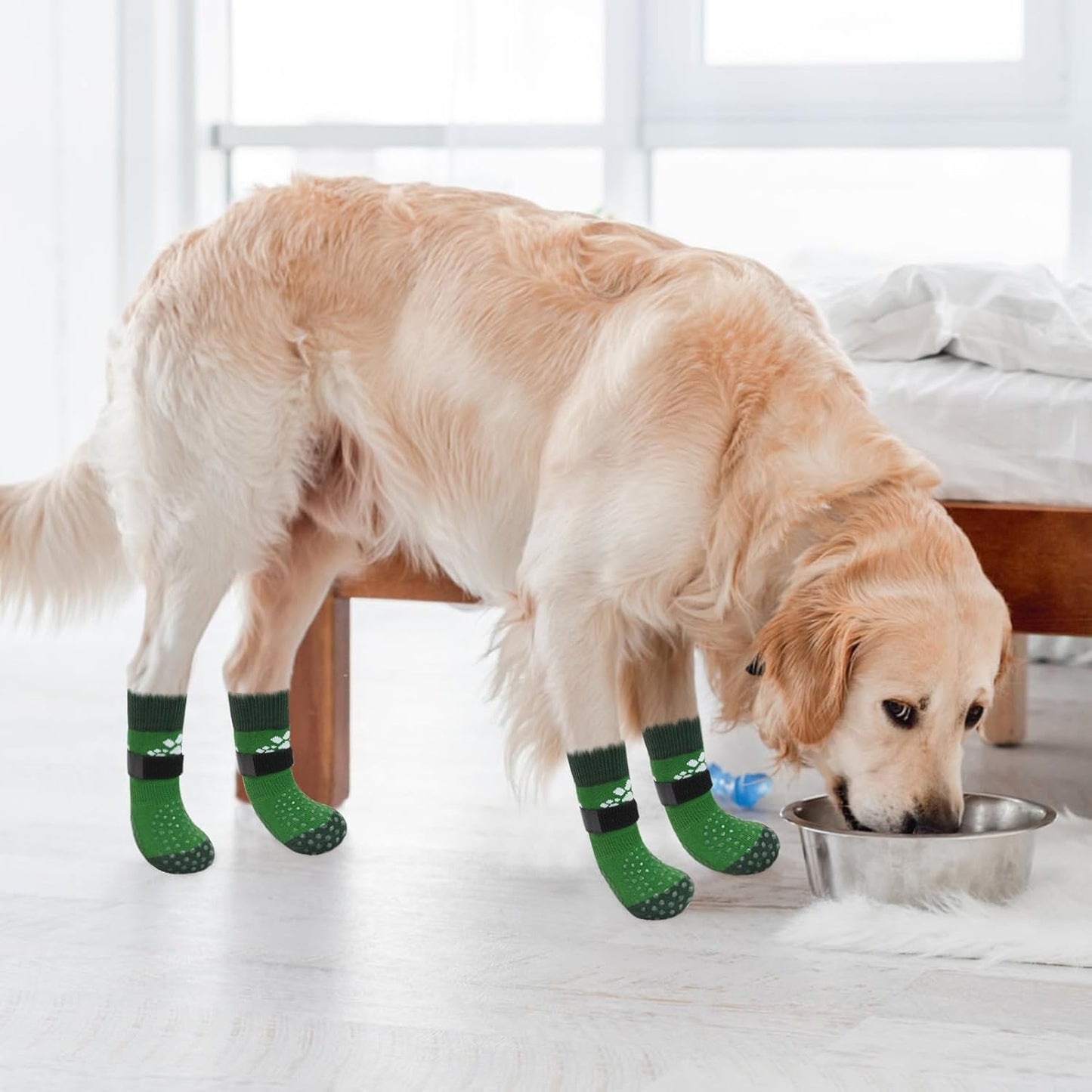 SCENEREAL Anti Slip Dog Sock to Prevent Licking Paws for Hardwood Floors, Boots & Paw Protector Shoes for Hot/Cold Pavement with Grippers, Double Sides Grips for Small Medium Large Senior Dogs, L