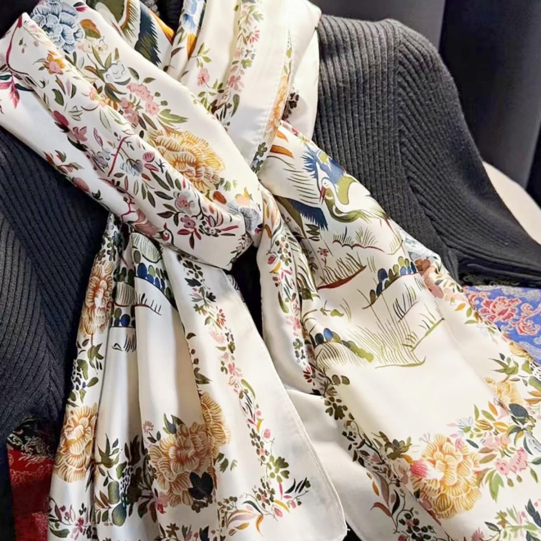 Elegant Silk Scarf Shawl for Women Lightweight Floral Satin Scarf Trendy Silky Scarves Headscarf Neck Shawls Wraps