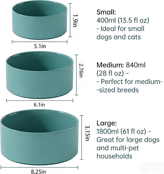 Premium Ceramic Pet Bowl – Non-Slip Anti-Skid Base, Easy Clean Food & Water Feeder for Dogs & Cats, Modern Dark Green, 13.5 oz