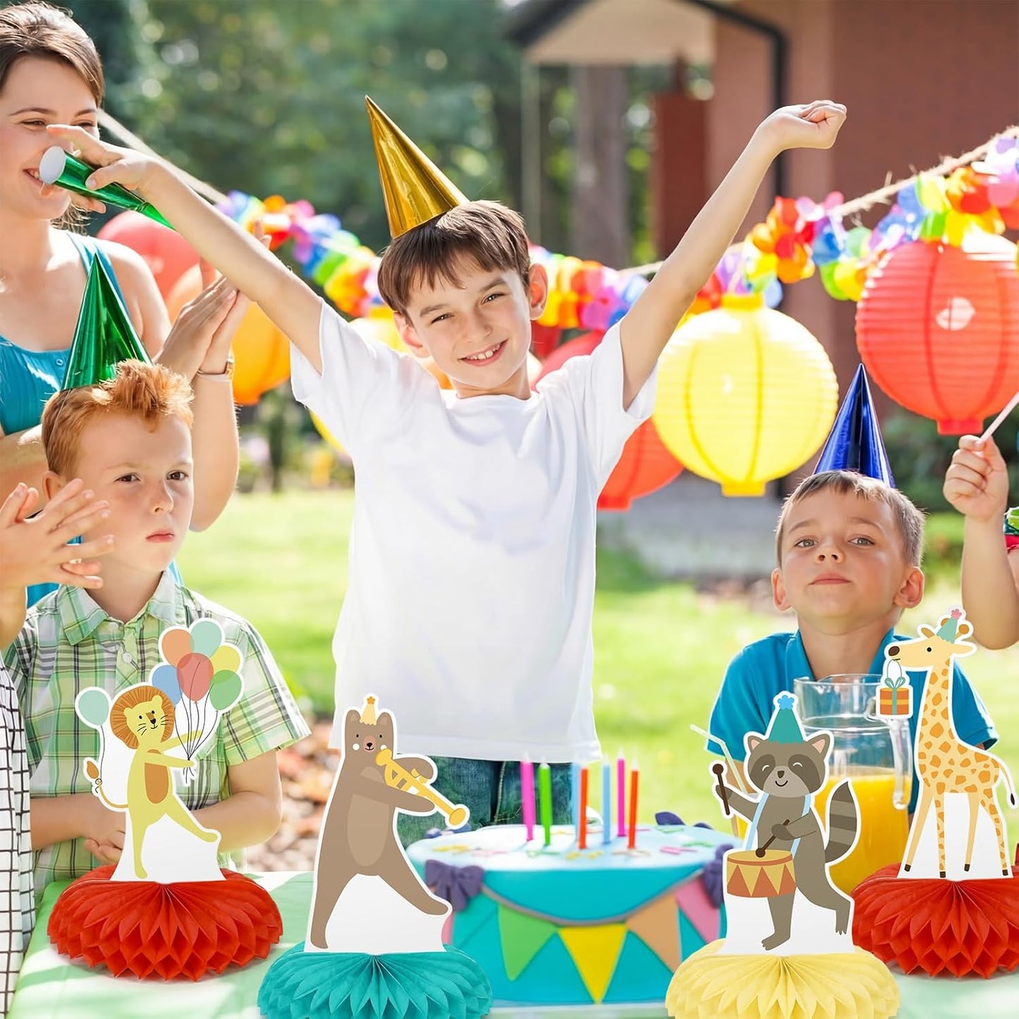 9 Pcs Animal Parade Party Honeycomb Centerpieces Safari Themed Birthday Party Supplies Zoo Wild Animals Jungle Cake Table Decorations Baby Shower Decorations for Boys Girls