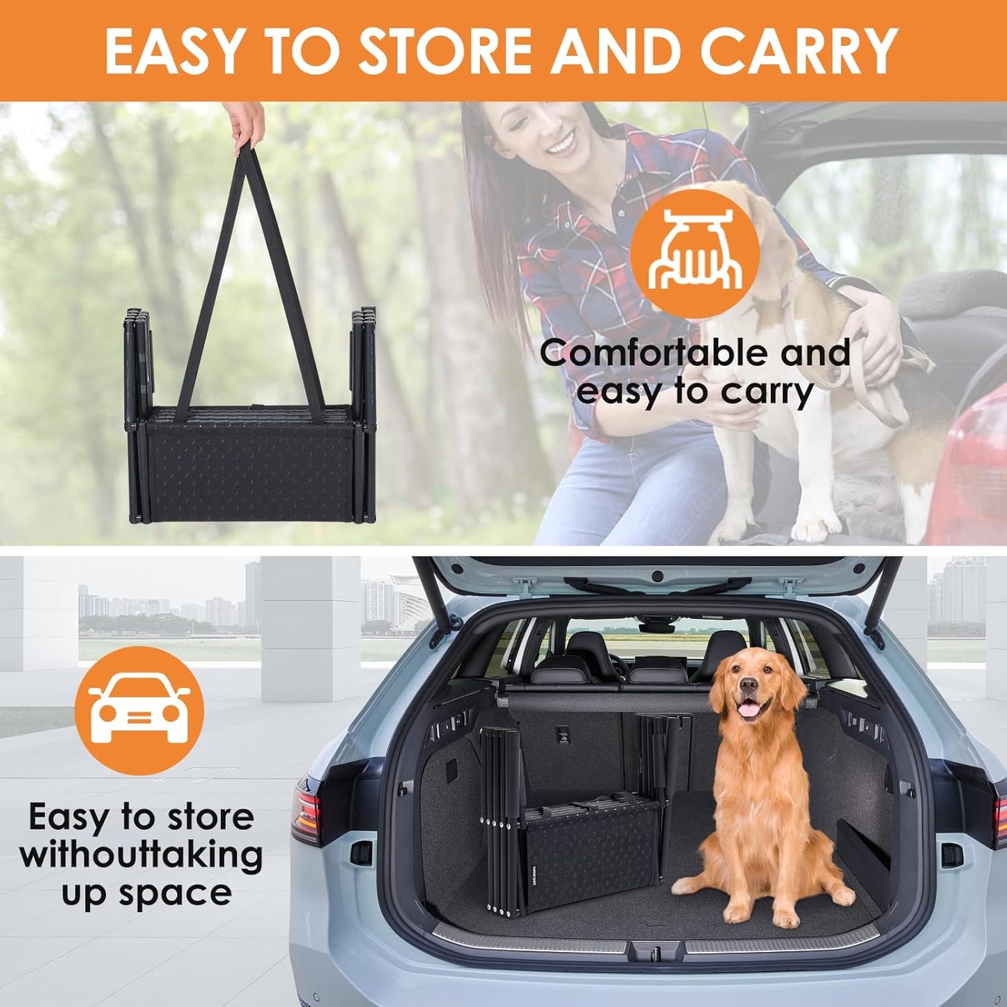 Portable Folding Pet Stair for Large Dog Ramp with Non-Slip Rug Surface, Lightweight Dog Ramps for Cars, SUVs, High Beds and Trucks, Pet Steps for Large Dogs,