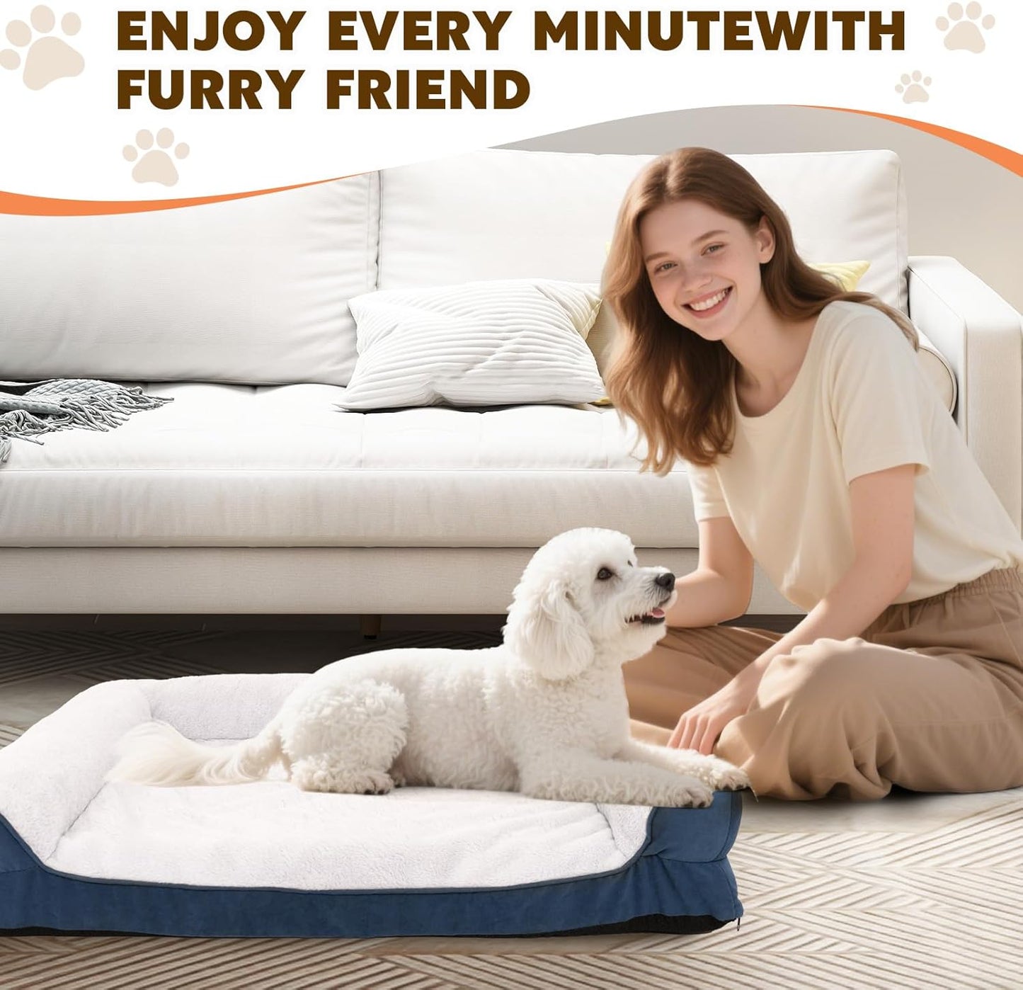 Orthopedic Dog Bed for Medium and Large Dogs Pet Bed with Sides Waterproof Dog Couch with Washable Removable Cover and Egg Crate Foam Pet Sleeping Mat with Anti-Slip Bottom