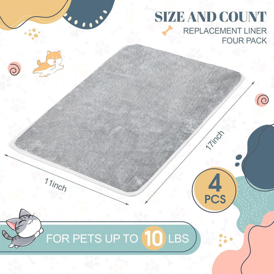 4 Pcs Pet Carrier Pad Travel Pet Reversible Dog Mat Replacement Liners for Travel Dog Bed Pad Washable Plush Double Sided Bed Mat for Cat Kennel Crate(Grey,17 x 11 Inch)