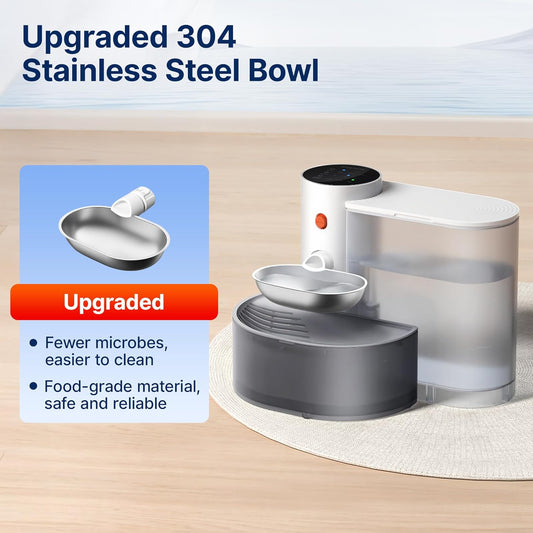 Potaroma Cordless Pet Water Fountain, Stainless Steel Bowl, No Filter, 3.5L Large Capacity, Rechargeable Automatic Water Dispenser for Cats and Small Dogs, Wastewater Separation Fresh Water