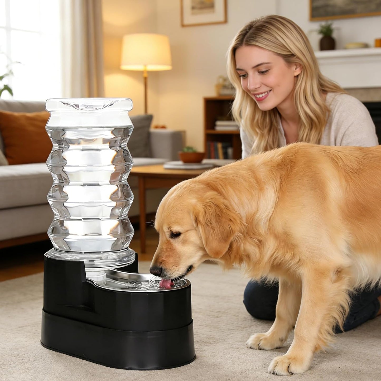 RIZZARI Automatic Pet Waterer: Large Capacity 8L Stainless Steel Gravity Bowl - Black - Elevated Auto Refill - Anti-Spill Cat Water Dispenser for Senior Dogs - Home Garden Use