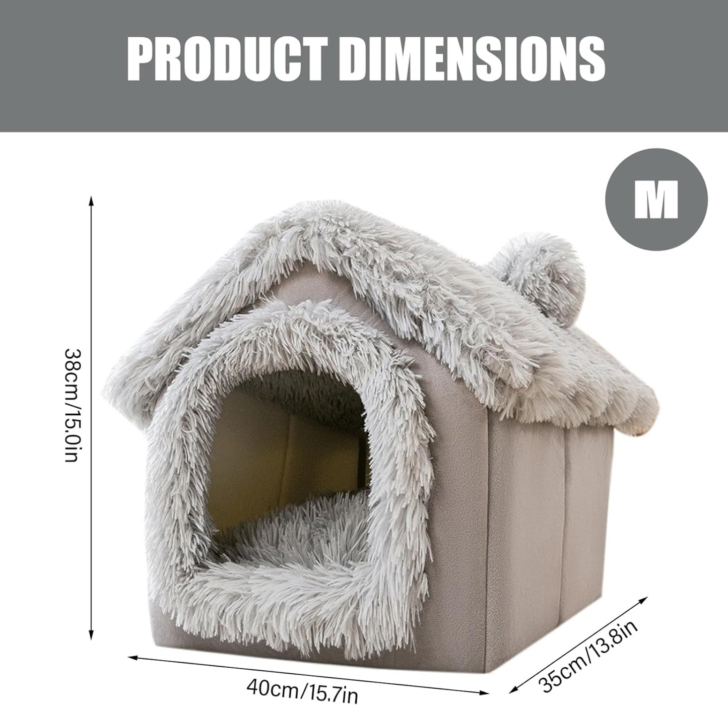 Enclosed Dog Bed, Soft and Warm Plush Dog Bed with Cover Cave Removable and Washable House Type Tent Huts for Indoor Pets M 15.8x13.8x15, Houses