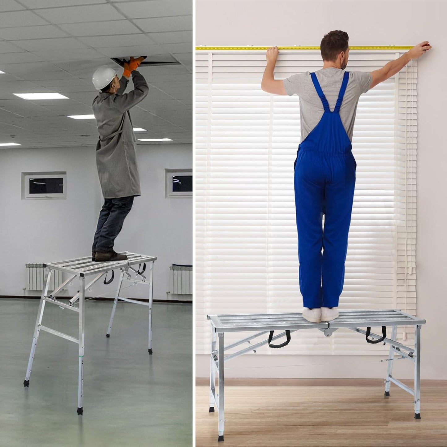 Adjustable Scaffolding Platform with 600 lb Duty Rating, Steel Step Ladder, Portable Folding Work Platform for RV Cleaning High Painting Walls, Drywall, Decorating (140 CM)
