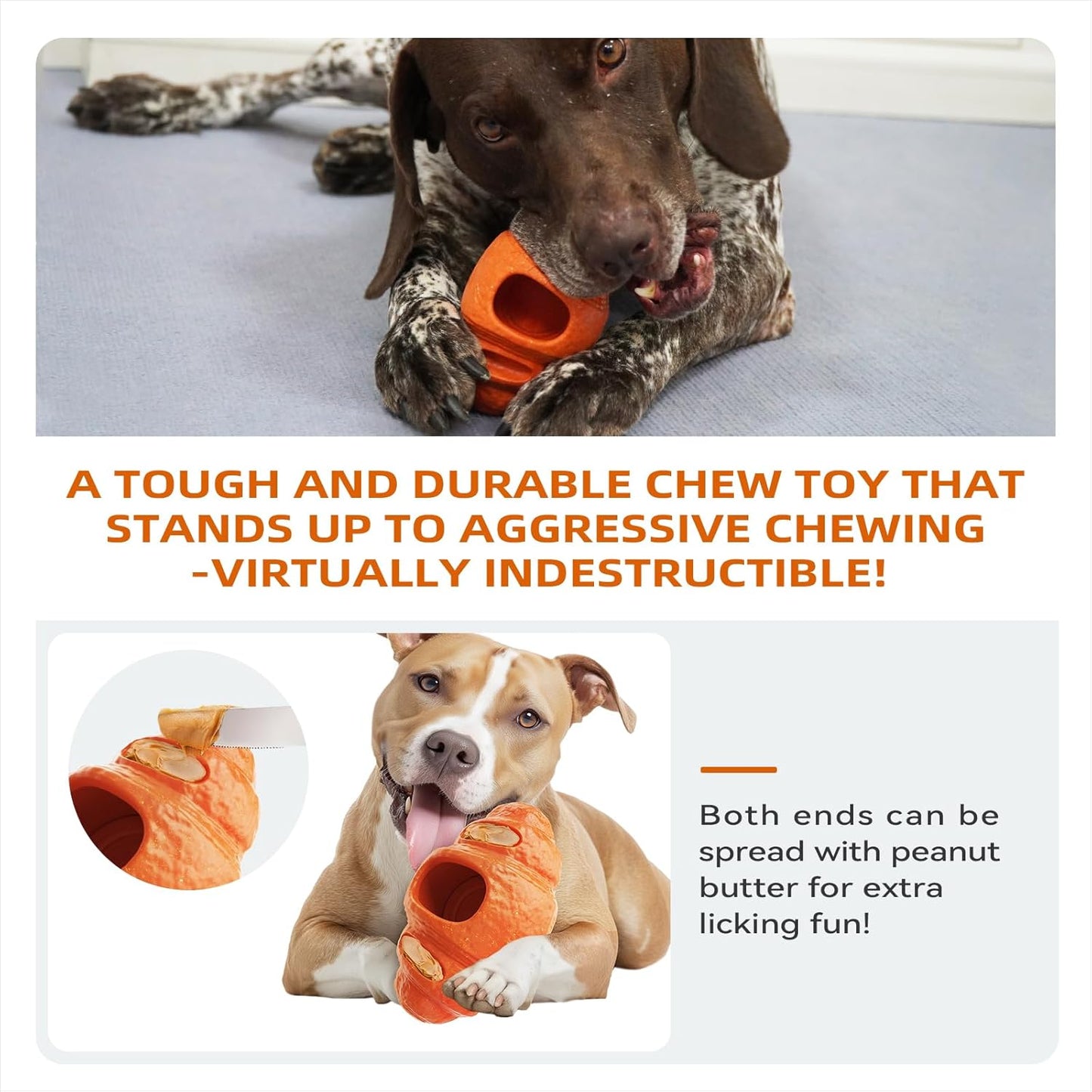 KADTC - All in ONE - 3 in 1 - Large Size Indestructible Croissant Dog Fillable Toy Peanut Butter Filler Freeze Frozen Lick Treat Tray Durable Tough Chew Toys for Aggressive Chewers Breed Dogs UV2