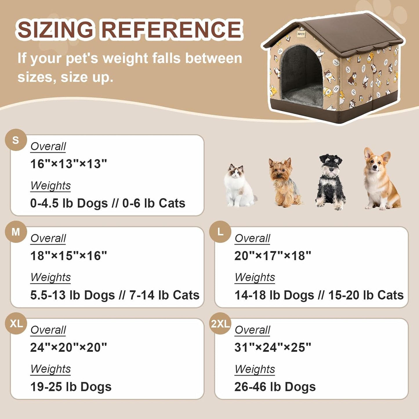 Jiupety Dog House Indoor, M Size Indoor Dog House for Medium and Small Dog, Warm Cave Sleeping Nest Bed for Cats and Dogs, Brown