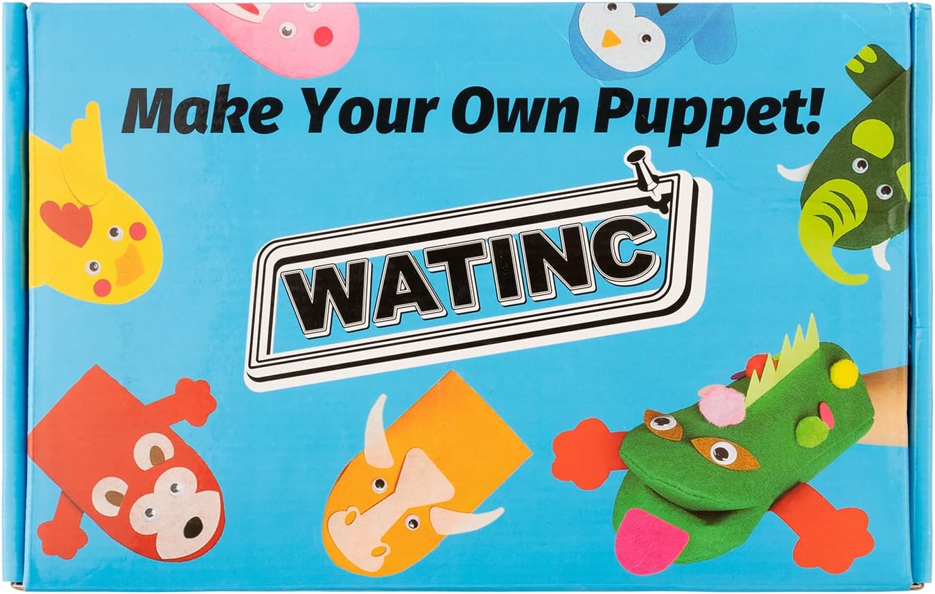 WATINC 6Pcs Hand Puppet Making Kit, Art Craft Felt Sock Puppet Toys, Creative DIY Make Your Own Pompoms Wiggle Googly Eyes Storytelling Role Play Party Supplies Gift for Girls Boys (Animals)