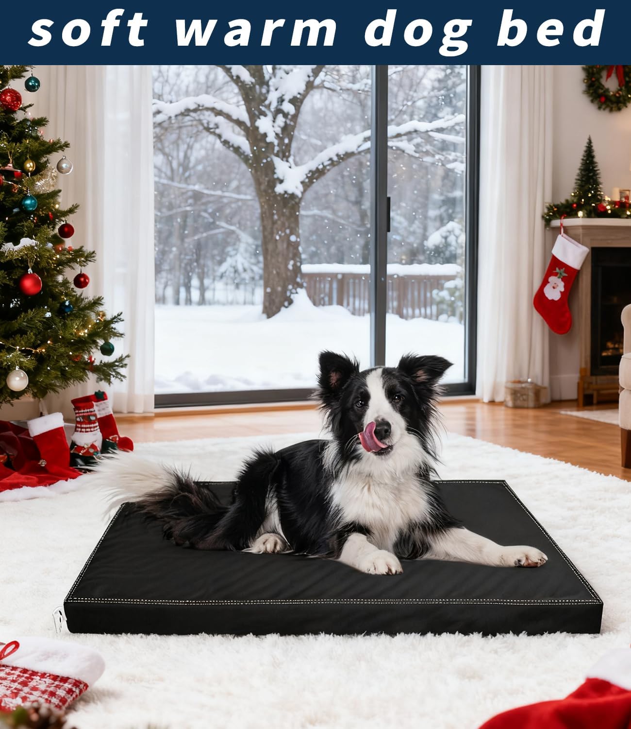 Waterproof Dog Bed Hair-Resistant, Removable Vegan Leather Cover, Pee Proof Black Vinyl Pad, Easy to Clean Pet Pad