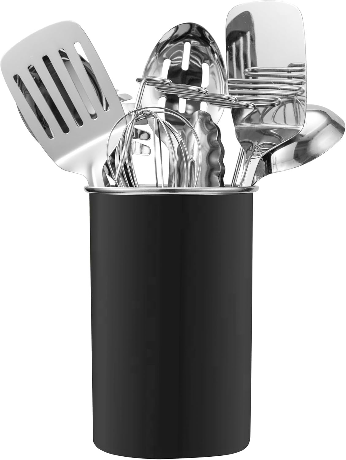 COOK WITH COLOR Kitchen Utensil Set - premium Nonstick & Heat Resistant Kitchen Gadgets, Turner, Spaghetti Server, Serving Spoons, Whisk, Tongs, Masher & Utensil Holder, 10-piece Black