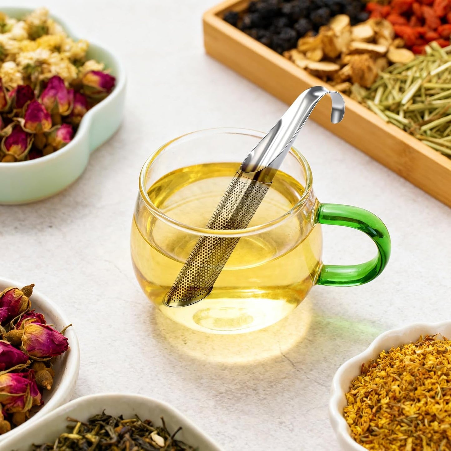 2 Pcs Tea Infuser, Tea Diffusers for Loose Tea with Teaspoon Tea-tweezers Steel Wire Cloth, for All Kinds of Tea