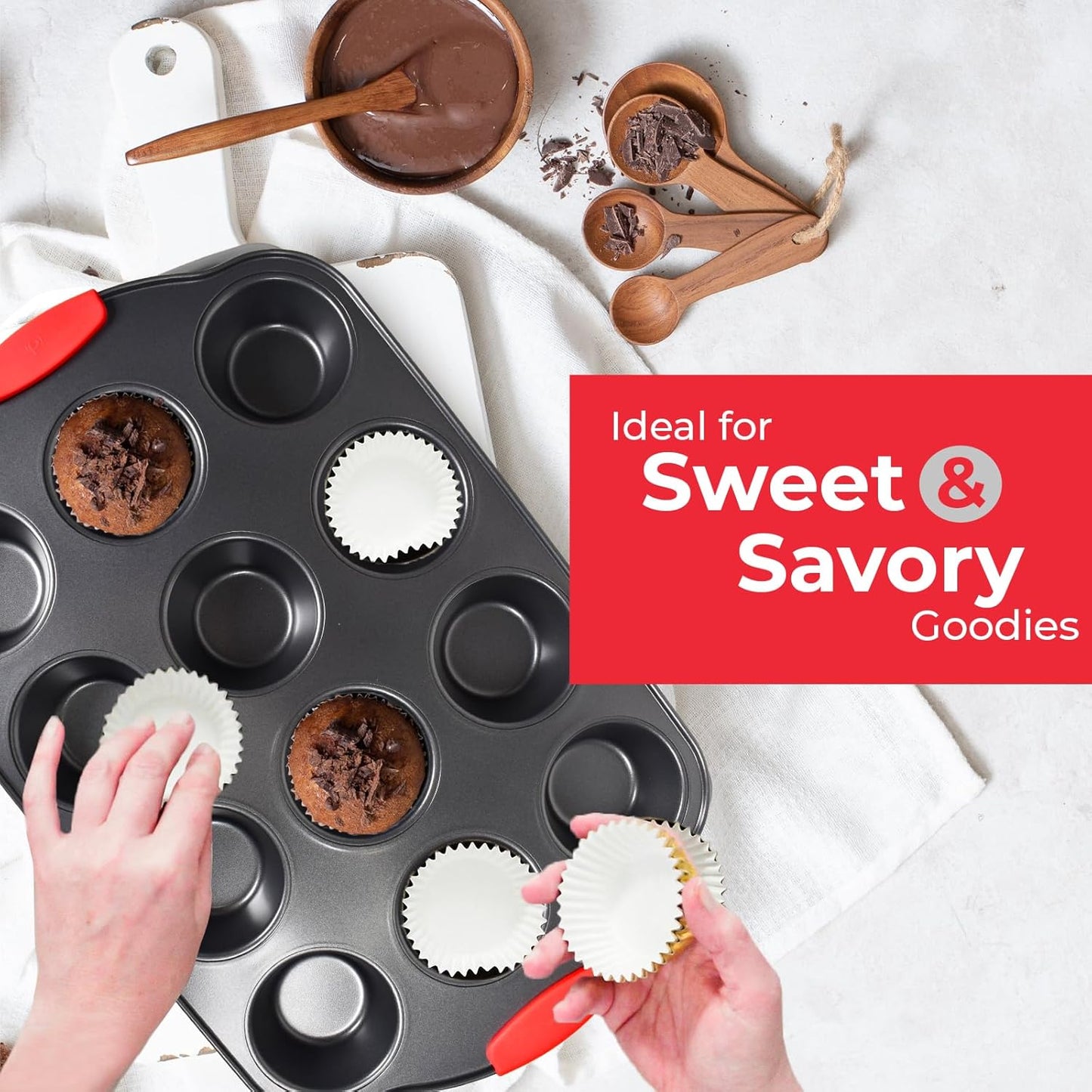 PERLLI Non-Stick 6-Piece Baking Pan Set, BPA-Free Carbon Steel Bakeware Set with Silicone Handles, Stackable Kitchen Oven Set, Cookie Sheet, Baking Tray, Baking Sheet Set, Oven Safe (446°F)