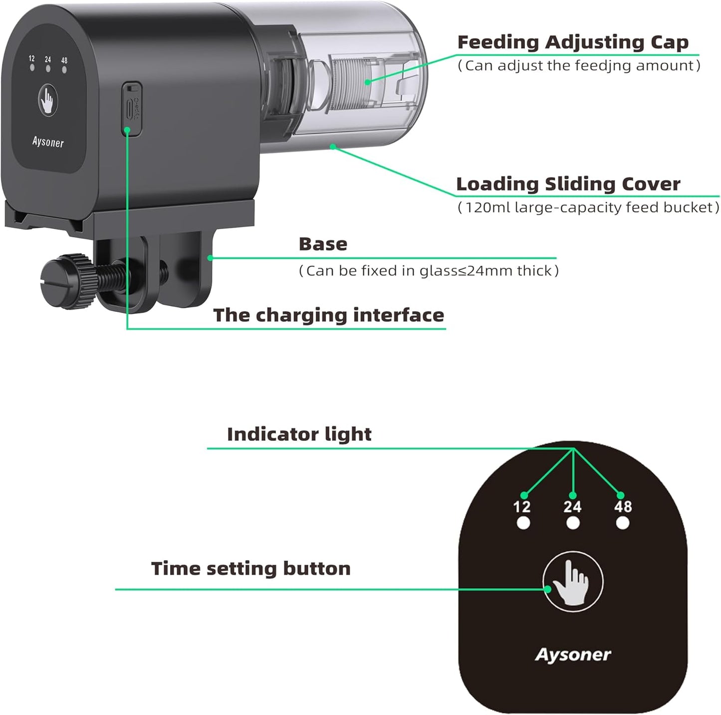 Aysoner Automatic Fish Feeder for Aquarium: Fish Food Vacation Feeders - Small Auto Dispenser for Feeding Betta Turtle Tank