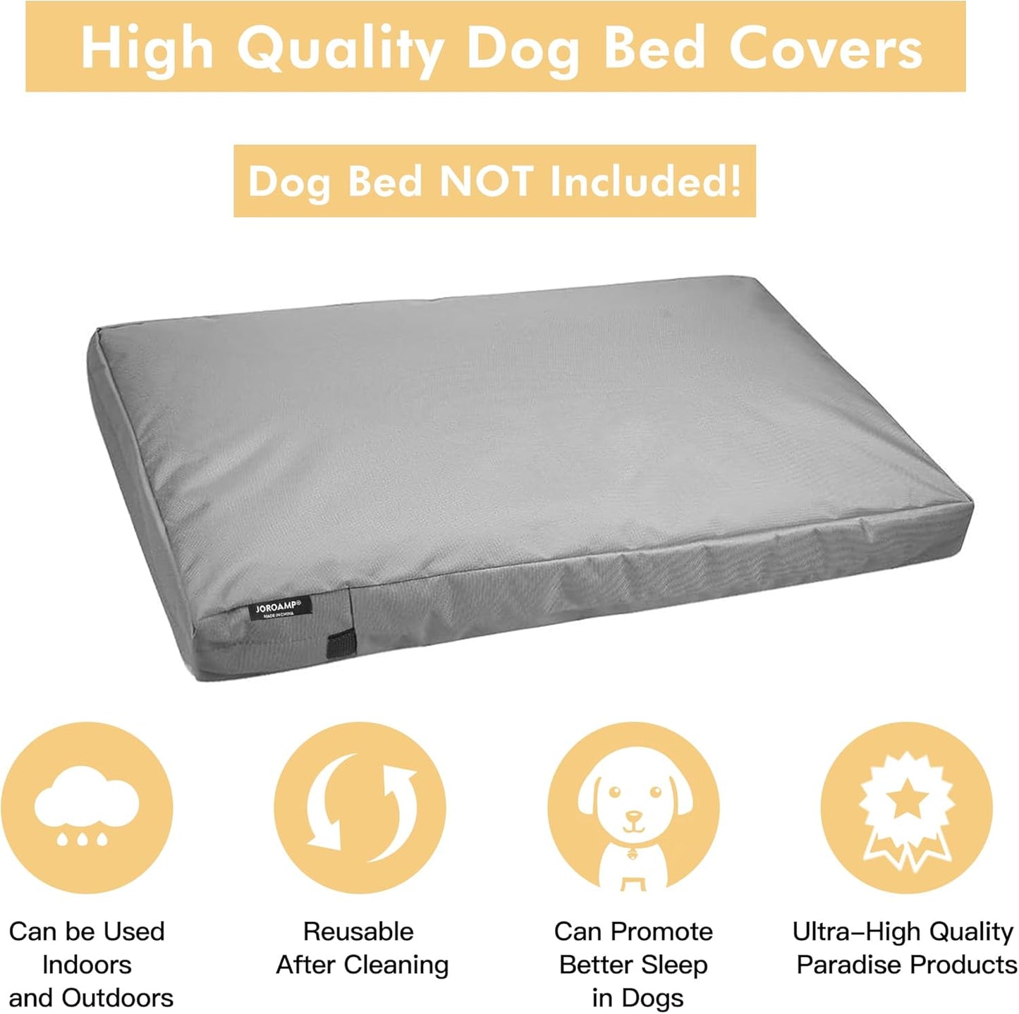 Dog Bed Covers Replacement Washable, Waterproof Removable Canvas Pet Bed Cover for Dog/Cat with Zipper, 34x22x3.5 Inches (Gray)