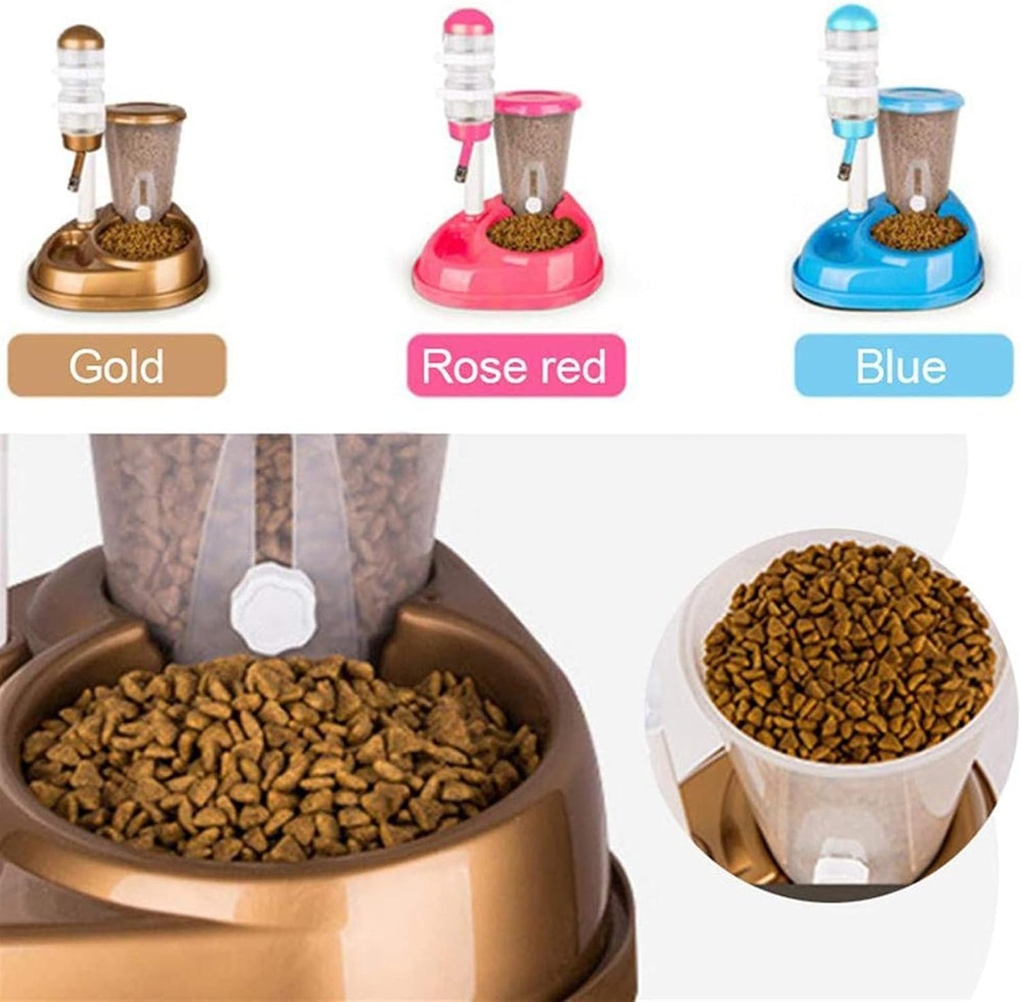 Massage cushion DualUse Pet Cat Dog Automatic Feeder with Water Fountain Large Capacity Food Bucket and Water Bottle Dispenser for Dog Cat (Color : Gold)