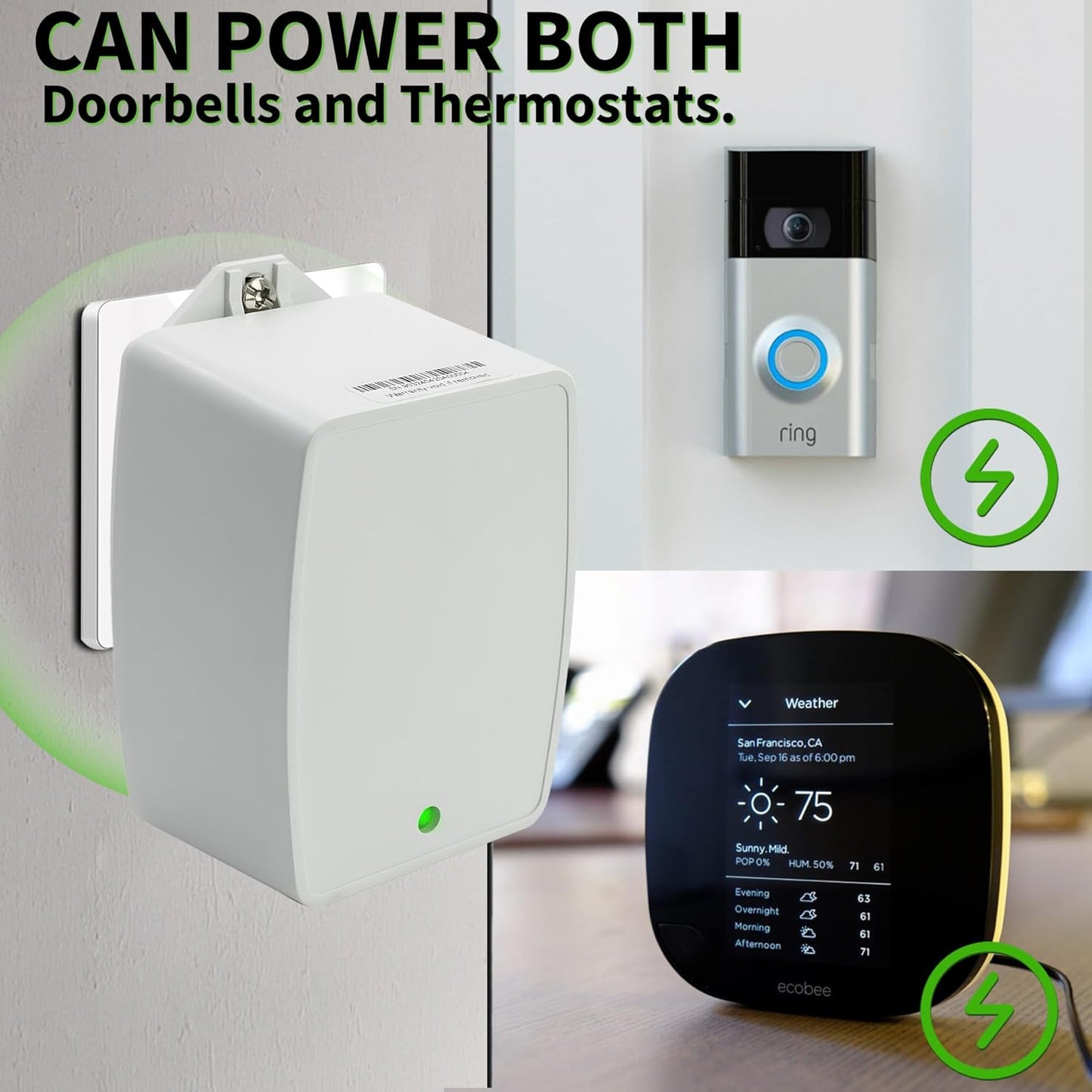 24V 40VA Plug-in AUTO-Resetting AC Transformers, Doorbell AC Power Supply Adapter with PTC Fuse - Ring Doorbell and Thermostat, Compatible with Nest, Sensi, Honeywell - (by CENTROPOWER)