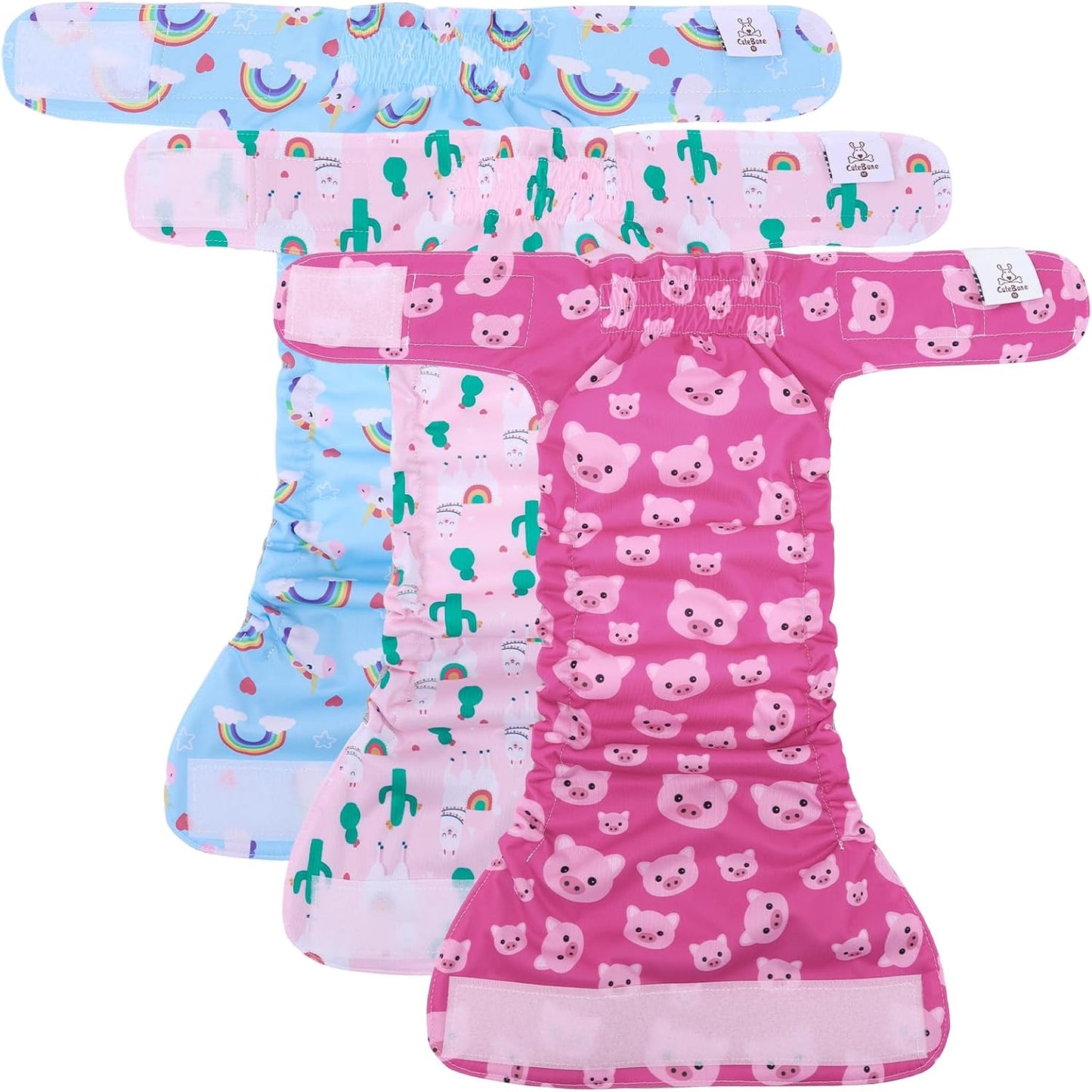 CuteBone Washable Dog Diapers Female No Tail Hole 3 Pack Reusable Doggie Period Training Pants for Docked-Tail Frenchie French Bulldog Boston Terrier Without Tail WWD15M