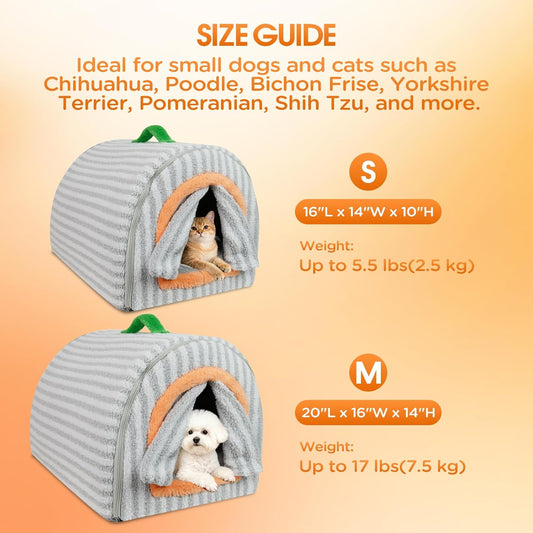 Dog House Indoor for Small Dogs, 2-in-1 Enclosed Dog Bed with Cover Cave & Curtain, Dog Tent with Plush Washable Cushion, Inside Dog House for Pets Under 17 lbs(Grey, Medium)
