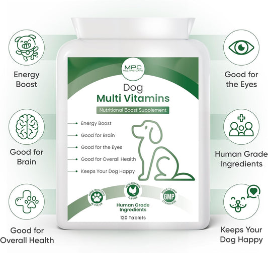 22-in-1 Dog Multivitamin | Essential Vitamins A C D3 E K1 + B-Complex, Calcium, Zinc & Iron | Chicken Flavored Tablets | Immune, Bone, Joint & Coat Support | UK GMP Certified | 120 Count