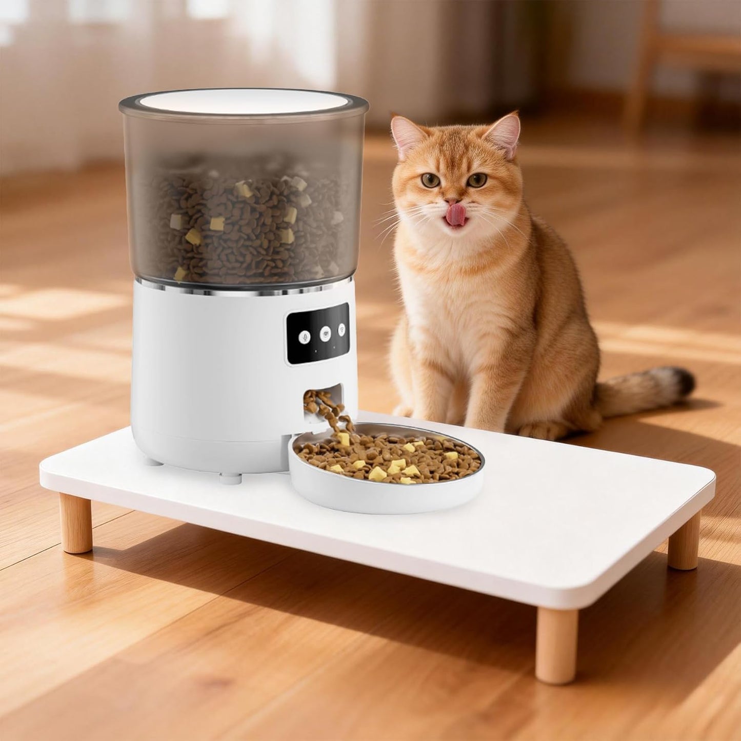 Wooden Elevated Cat Food Stand, 2.4" Raised Cat Food Table, Pet Feeding Table for Cats & Small Dogs, Stable Bowl Stand Platform for Most Bowls, Modern Pet Feeding Station, White