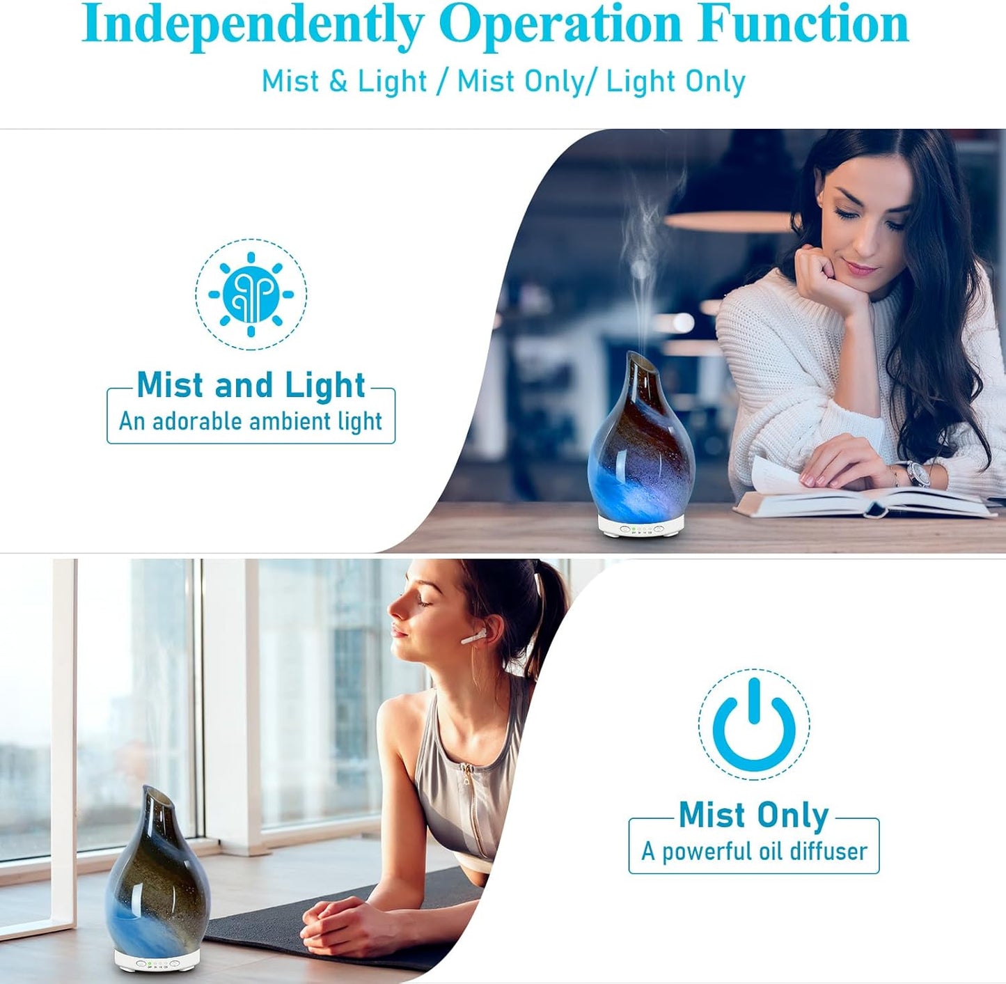 Essential Oil Diffuser 120ML Glass Aromatherapy Diffuser with 4 Timer Settings & 7 Color Changing Lights, Auto Shut-Off, Ultra Quiet Oil Diffuser for Home, Office, Yoga, Spa and Sleeping