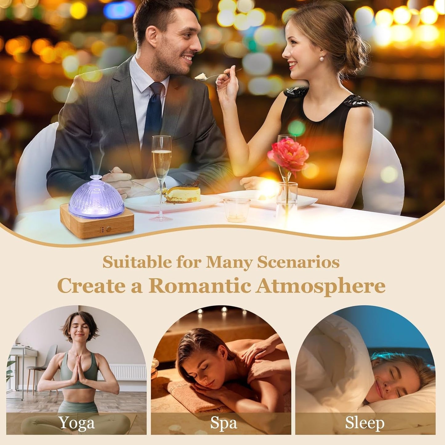 Glass Essential Oil Diffuser with Glass Reservoir & WoodBase, 200ml Ultrasonic Lock Color Timer Auto-Off 7 Color Light Aroma Glass Dome Diffuser for Home Office Bedroom Yoga