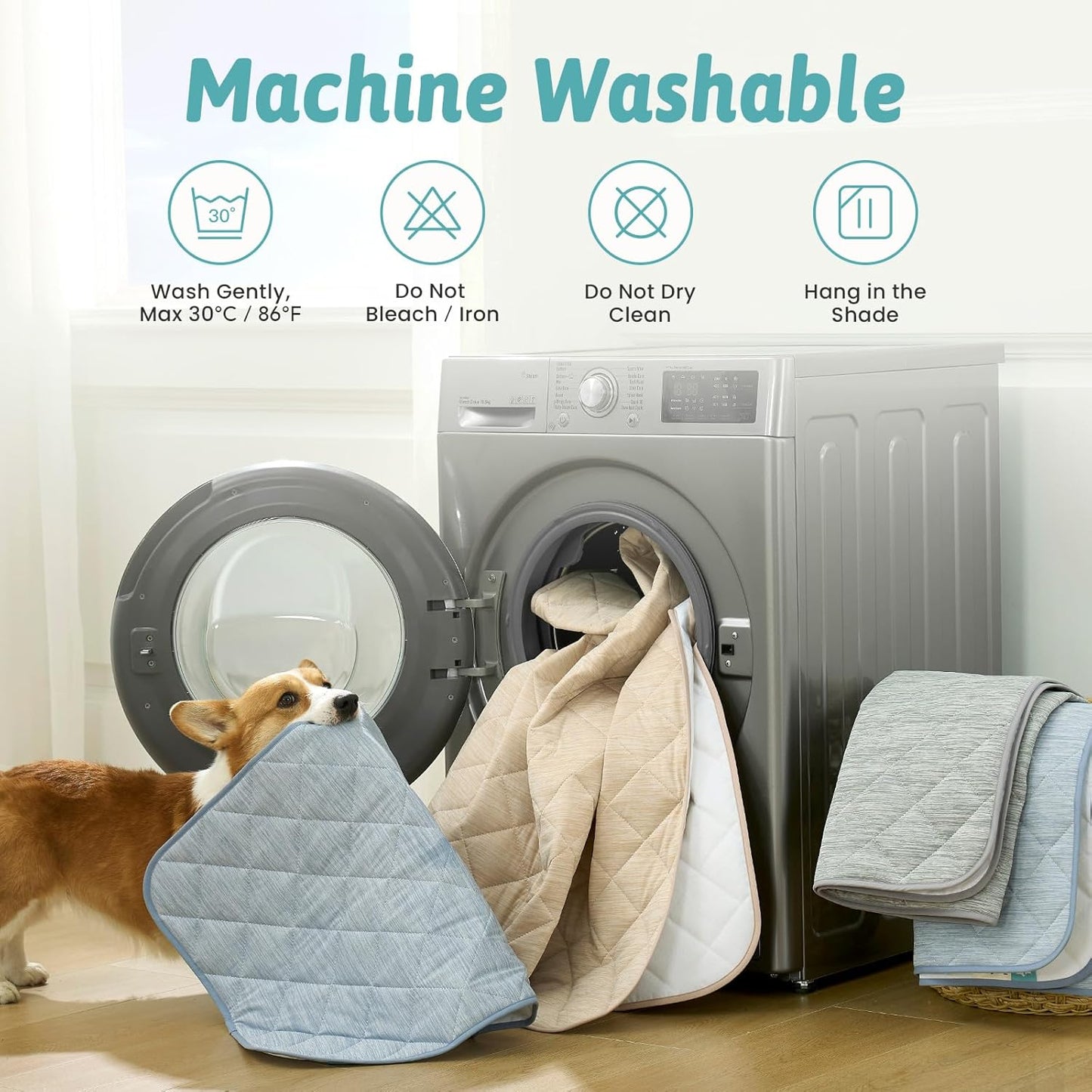 Dog Cooling Mat 32"x44" Q-Max>0.4, Waterproof Pet Cooling Pad, Leakproof & Non-Slip Dog Bed Cover, Washable Cooling Blanket for Medium Dogs, Crate, Sofa, Floor(Gray)