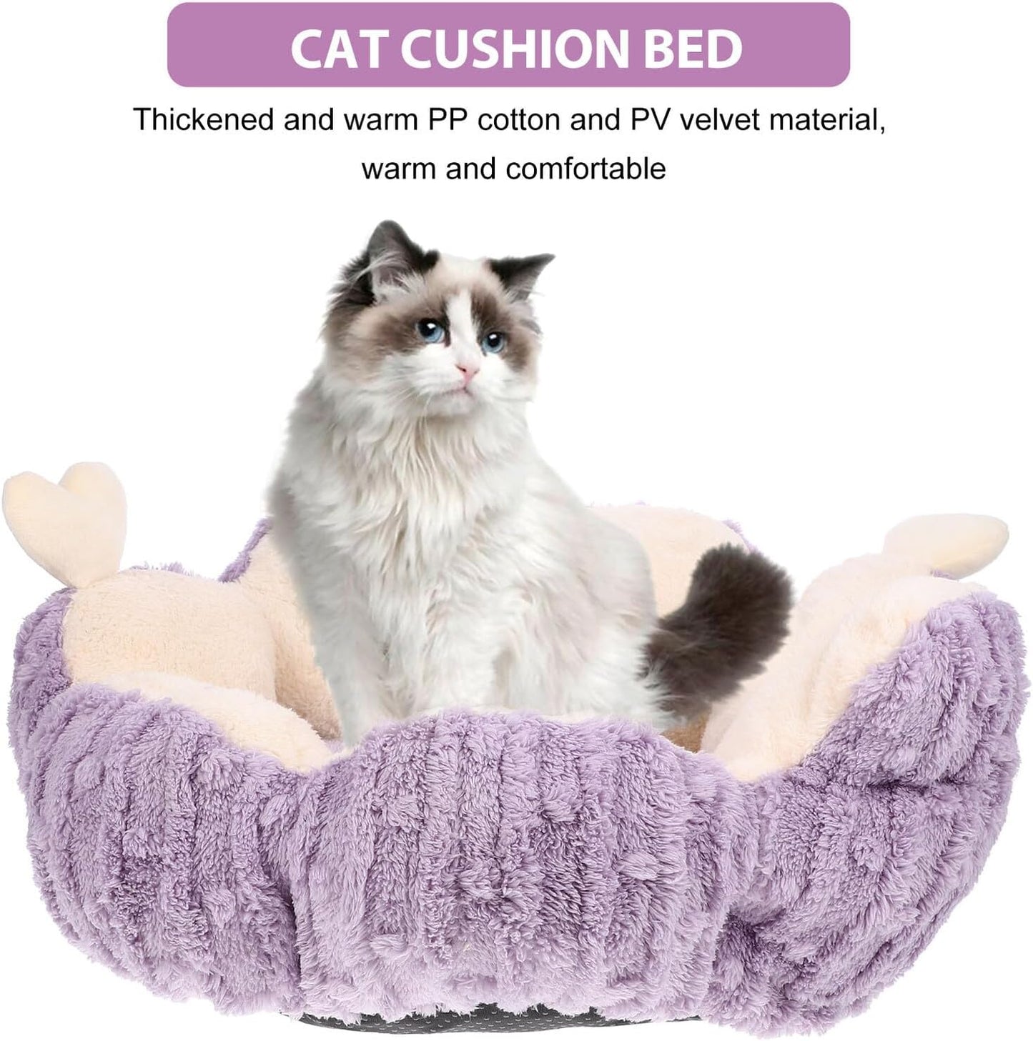 Self-Warming Thickened Pet Cushion Bed with Removable Cover, Purple Cozy Cat and Dog Sleeping Nest for Indoor Winter Use