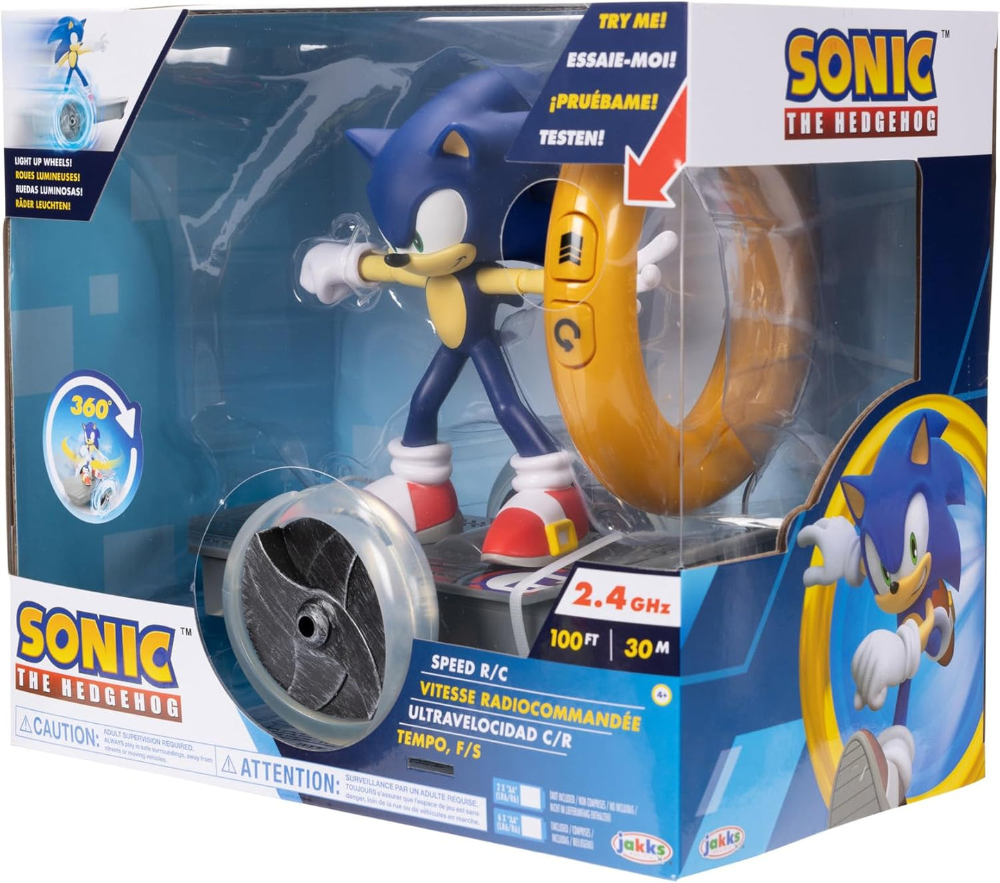 JAKKS Pacific Sonic The Hedgehog Speed RC Skateboard Vehicle with Gold Ring Controller – Light Up Wheels & 360 Spins, Turbo Mode for Extra Boost, 2.4GHz, 100FT Range