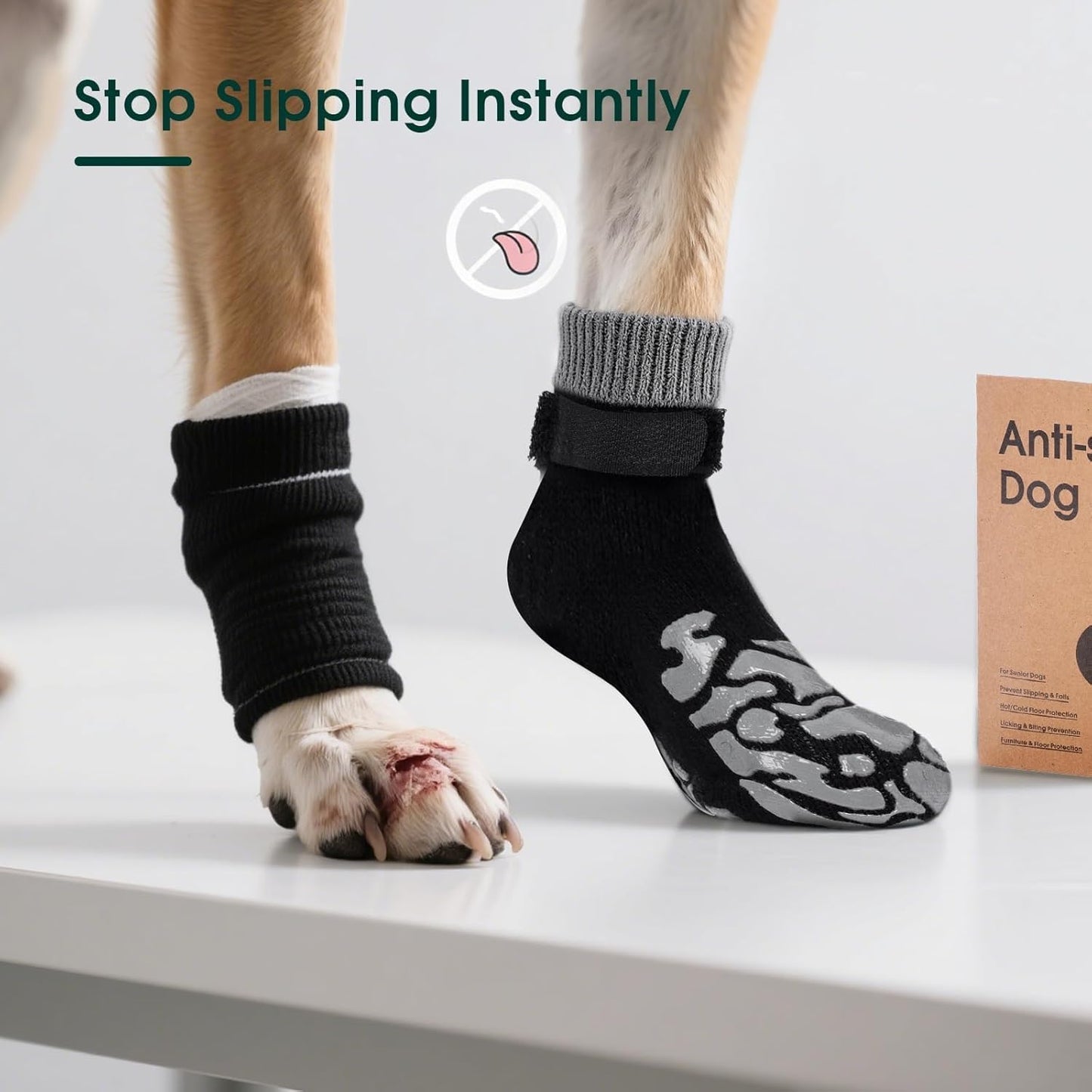 Kuoser Non-Slip Dog Socks, 4 Pcs Socks to Prevent Licking Paws, Paw Protectors for Hot Pavement, Hardwood Floors, Traction Control for Small, Medium, Large Dogs