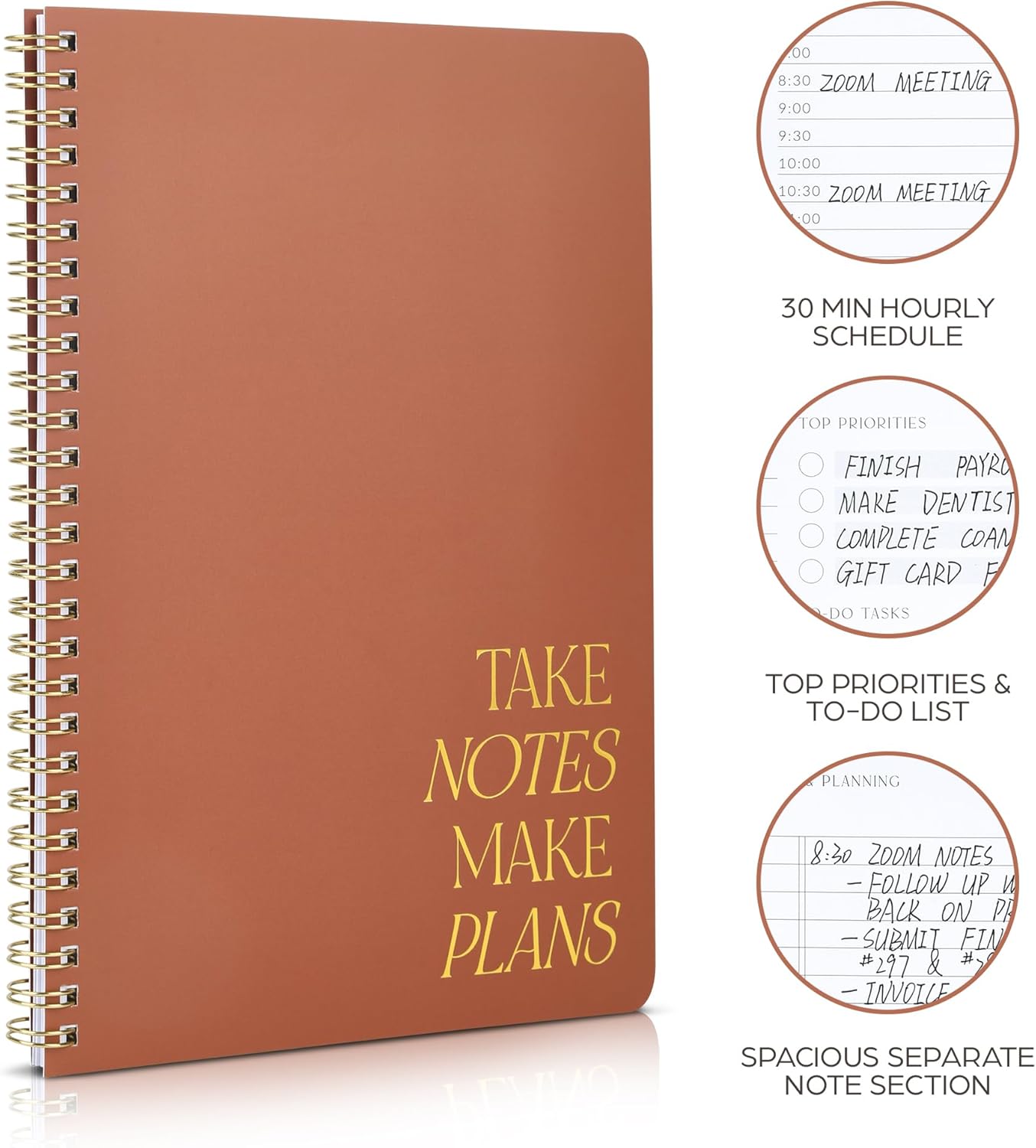ZICOTO Beautiful Daily Planner And Notebook With Hourly Schedule - Aesthetic Spiral To do List Notepad to Easily Organize Your Work Tasks And Appointments - The Perfect Office Supplies For Women