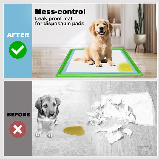 Pee Pad Holder, Puppy Pad Holder, 24" x 24" Heavy Silicone Pee Tray Mat for Dogs with Clips, Reusable, High Edge, Leak-Proof Toilet Training Pad for Potty, Doggy Baby, Cat, Rabbit Pets